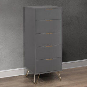 Arlo Narrow Wooden Chest Of 5 Drawers In Charcoal