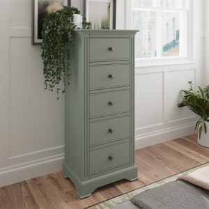 Belton Narrow Wooden Chest Of 5 Drawers In Cactus Green