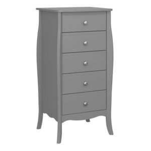 Braque Narrow Wooden Chest Of 5 Drawers In Grey