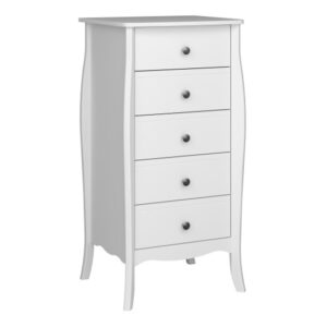Braque Narrow Wooden Chest Of 5 Drawers In White