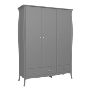 Braque Wooden Wardrobe With 3 Doors And 2 Drawers In Grey