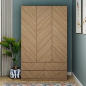 Cianna Wooden Wardrobe With 3 Doors 4 Drawers In Euro Oak