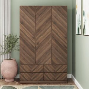 Cianna Wooden Wardrobe With 3 Doors 4 Drawers In Royal Walnut