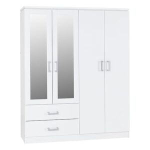 Crieff Mirrored Wardrobe With 4 Doors 2 Drawers In White