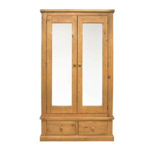 Cyprian Wooden Double Door Wardrobe In Chunky Pine With Mirror