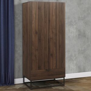 Houston Wooden Wardrobe With 2 Doors And 1 Drawer In Walnut