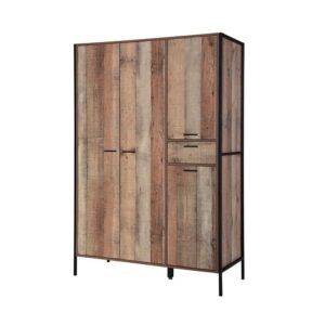 Hundon Wooden Wardrobe In Distressed Oak With 4 Doors