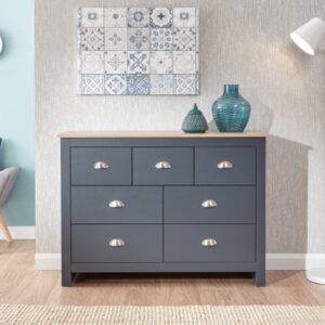 Loftus Wooden Chest Of Drawers Wide In Salte Blue And Oak