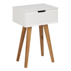 Mulvane Wooden 1 Drawer Bedside Table In White With Oak Legs