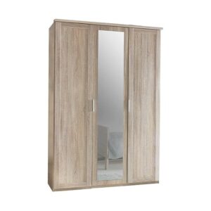 Newport Wooden Mirror Wardrobe In Oak Effect With 3 Doors