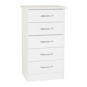 Noir 5 Drawers Narrow Chest Of Drawers In White Gloss