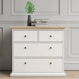 Paroya Wooden Chest Of Drawers In White And Oak With 4 Drawers