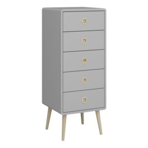 Strafford Narrow Wooden Chest Of 5 Drawers In Grey