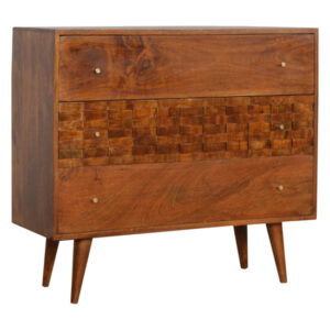 Tufa Wooden Tile Carved Chest Of 3 Drawers In Chestnut