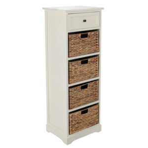 Varmora Narrow Wooden Chest Of 5 Drawers In Ivory White