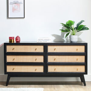 Vlore Wide Wooden Chest Of 6 Drawers In Black