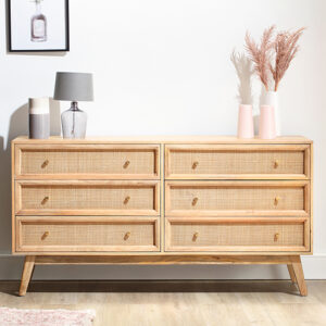 Vlore Wide Wooden Chest Of 6 Drawers In Natural