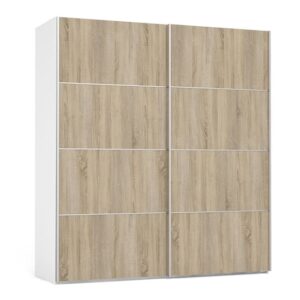 Wonk Wooden Sliding Doors Wardrobe In White Oak With 2 Shelves