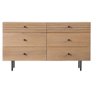 Okonma Wooden Chest Of 6 Drawers With Metal Legs In Oak