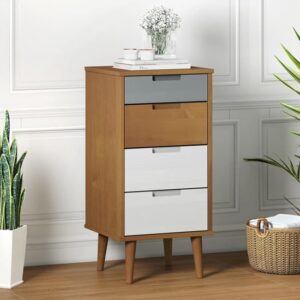 Byron Solid Pine Wood Chest Of 4 Drawers In Brown