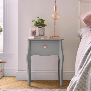 Braque Wooden Bedside Table In Grey With Rose Gold Handles