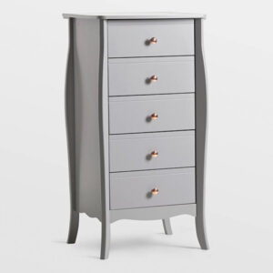 Braque Wooden Chest Of 5 Drawers Narrow In Grey
