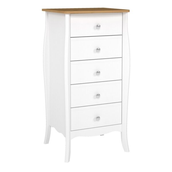 Braque Wooden Chest Of 5 Drawers Narrow In Pure White Coffee