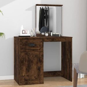 Carpi Wooden Dressing Table With Mirror In Smoked Oak