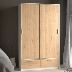 Liston Wooden Wardrobe 2 Doors 2 Drawers In White And Oak