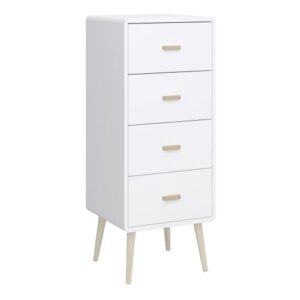 Marc Wooden Narrow Chest Of 4 Drawers In Pure White