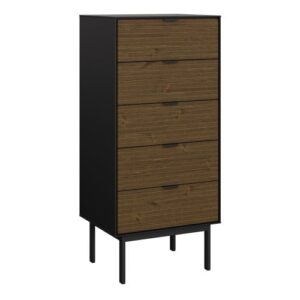 Savva Wooden Chest Of 5 Drawers Narrow In Black And Espresso