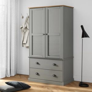 Vega Pinewood Wardrobe With 2 Doors 2 Drawers In Grey
