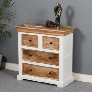 Accra Solid Mango Wood Chest Of 4 Drawers In Oak