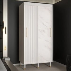 Adel Wooden Wardrobe With 2 Sliding Doors 100cm In White