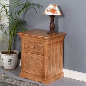 Alaro Solid Mangowood Bedside Table With Storage In Oak