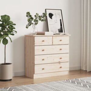 Albi Solid Pinewood Chest Of 5 Drawers In Brown