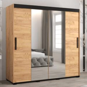 Beilla I Mirrored Wardrobe 2 Sliding Doors 200cm In Golden Oak