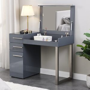 Carter High Gloss Dressing Table With Mirror In Grey