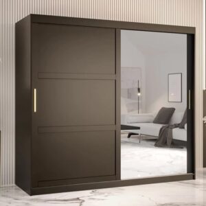 Rieti II Mirrored Wardrobe 2 Sliding Doors 200cm In Black