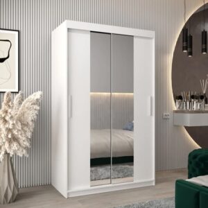 Tavira I Mirrored Wardrobe 2 Sliding Doors 120cm In White