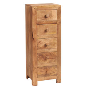 Tinos Solid Mangowood Chest Of 5 Drawers In Light Mahogany