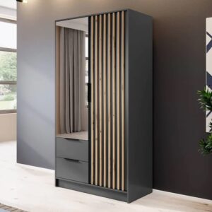 Norco Mirrored Wardrobe With 2 Hinged Doors 105cm In Graphite