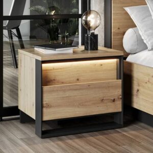 Qesso Wooden Bedside Table In Artisan Oak With LED