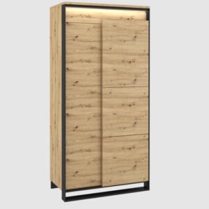 Qesso Wooden Wardrobe With 2 Doors In Artisan Oak And LED