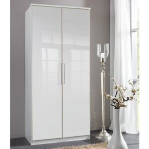 Bruce Wardrobe In White With High Gloss Fronts And 2 Doors