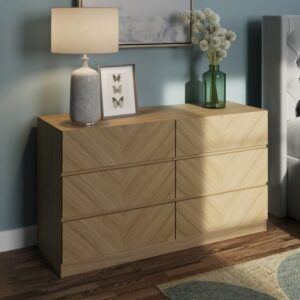 Ciana Wooden Chest Of 6 Drawers In Euro Oak