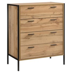 Malila Wooden Chest Of 4 Drawers With Black Metal Frame In Oak
