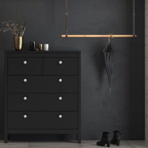 Macron Wooden Chest Of 5 Drawers In Matt Black