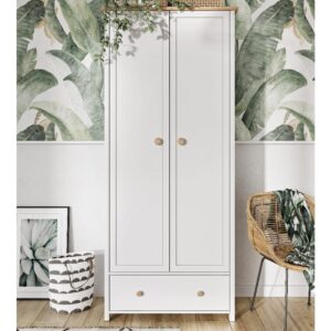 Sevilla I Wooden Wardrobe With 2 Doors In Matt White And Oak