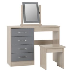Mack Oak Wooden Dressing Table Set With Grey Gloss Front